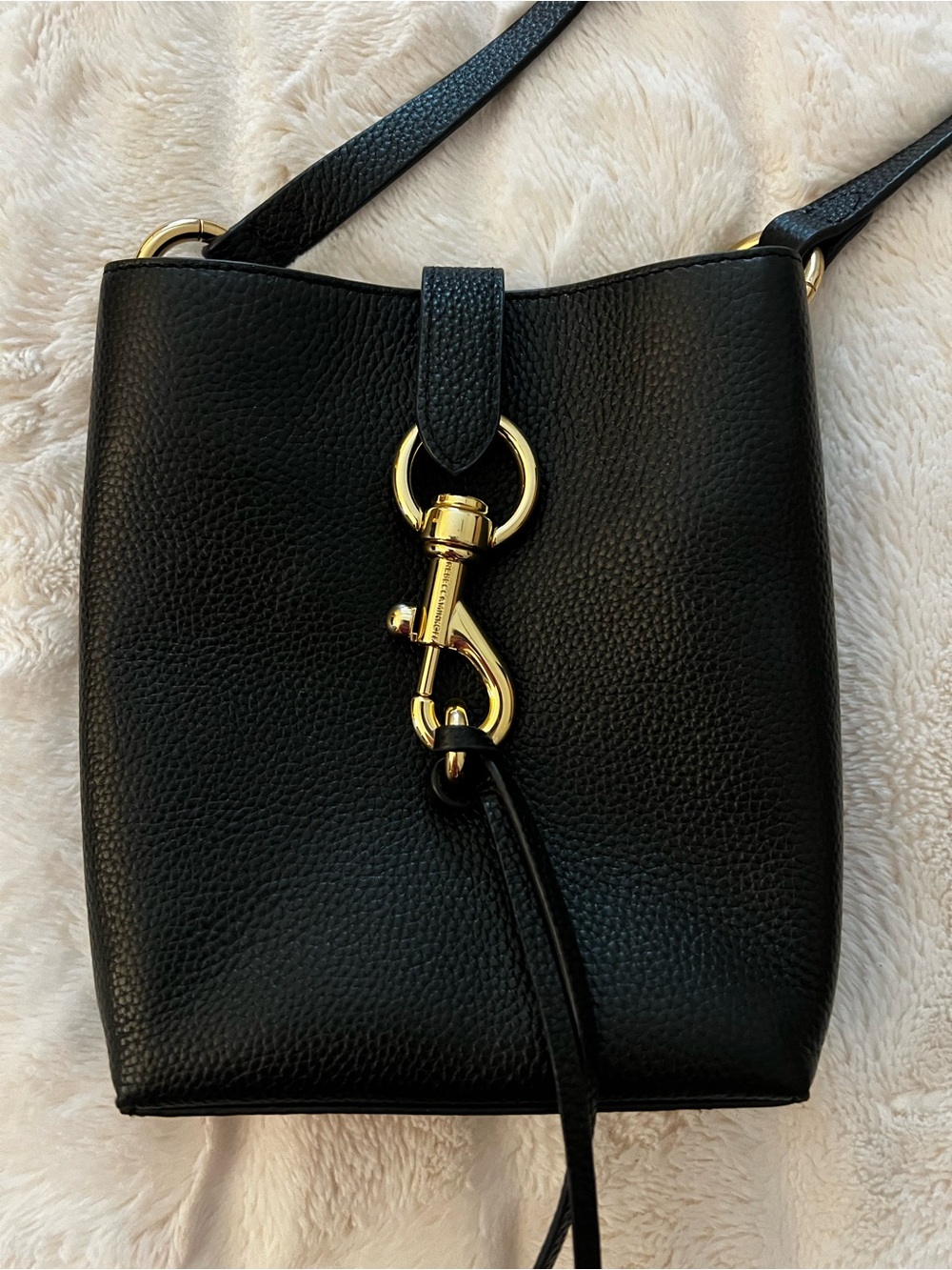 Rebecca Minkoff Mini Megan Leather Feed Black Gold Crossbody